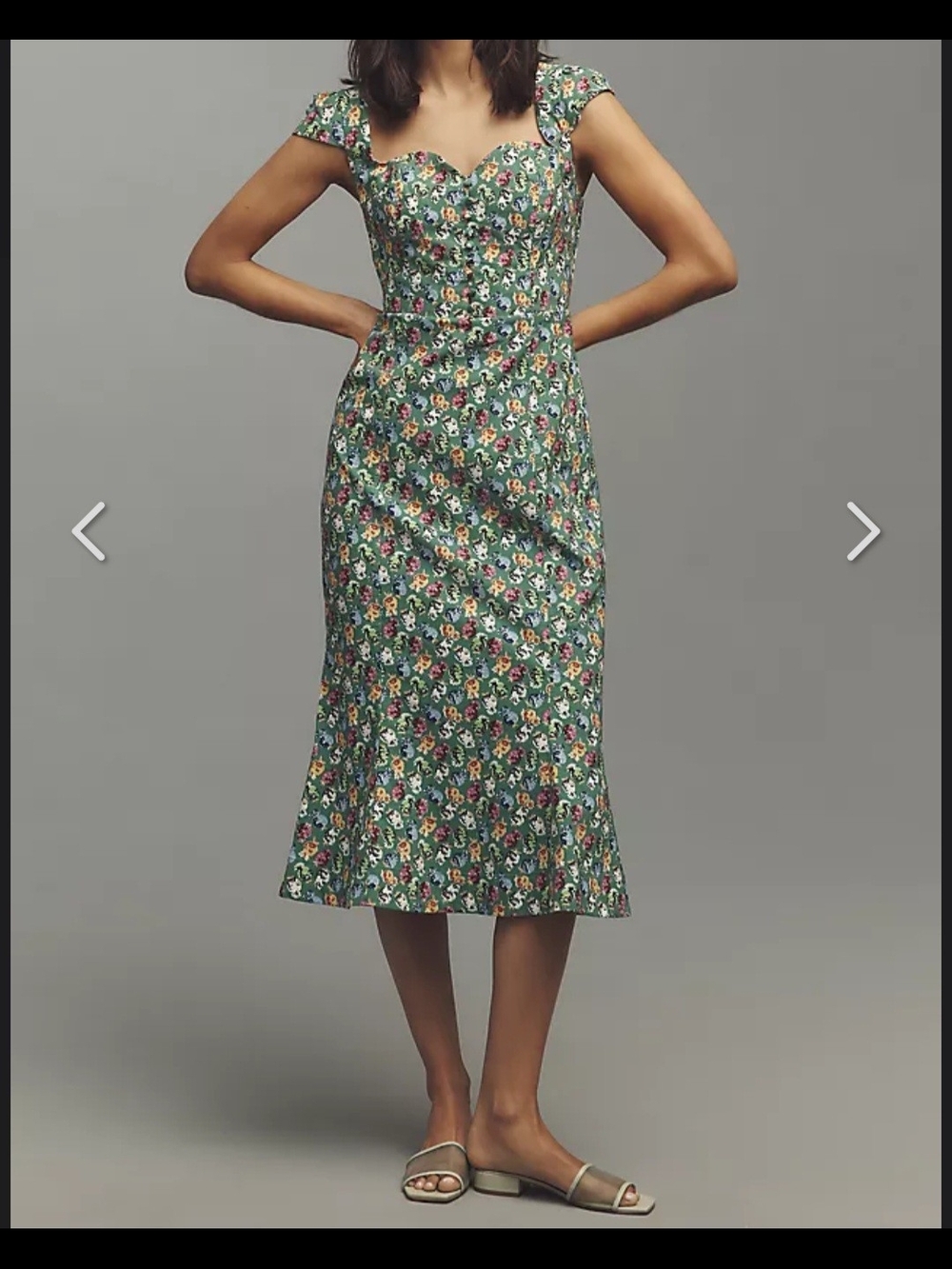 Maeve Green Floral Midi Dress with Multicolor Blooms NWOT